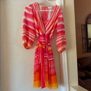 Calvin Klein Pink and Orange Striped Midi Dress, size 2  NWOT